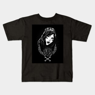 woman in army black and white Kids T-Shirt